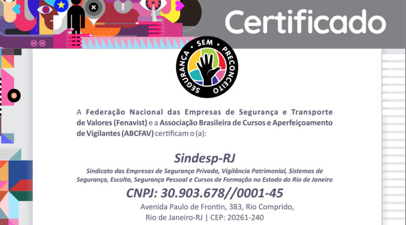 Certificado Sindesp-Rj. Segurança sem preconceito